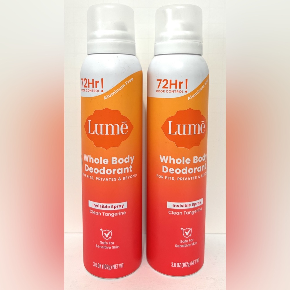 (2) Lume Whole Body Deodorant Clean Tangerine Scent 3.6oz Invisible Spray 72 Hrs
